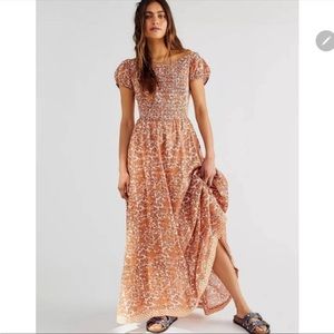 Free People Ultraviolet Floral Print Smocked Midi Dress